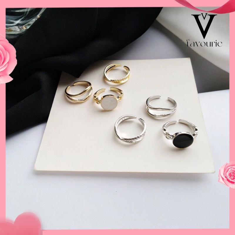 [COD]Cincin Retro Set Aksesoris Cincin Wanita Tiga-dalam-satu yang Dapat Disesuaikan-FA