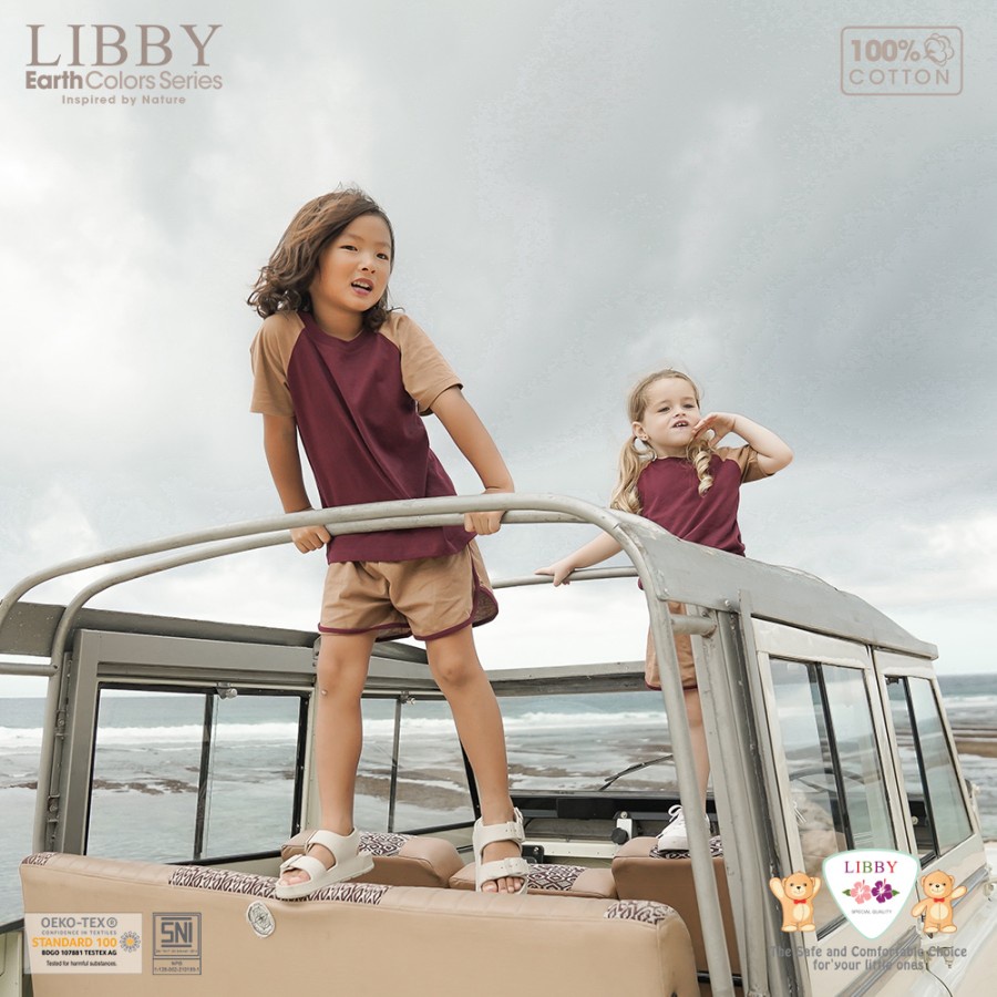 Libby REAGAN SET Earth Series / Setelan Baju Pendek Bayi Celana Pendek Warna 9m-8y