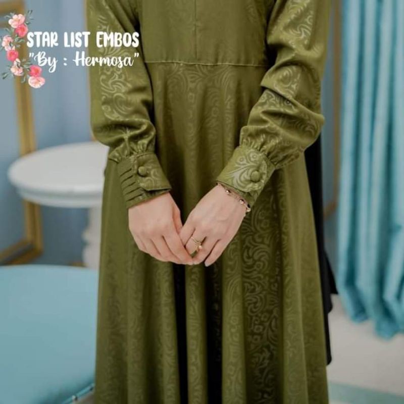 [Gamis Hermosa]Gamis Hermosa embos motif flower army-gamis army-pakaian wanita army-gamis motif