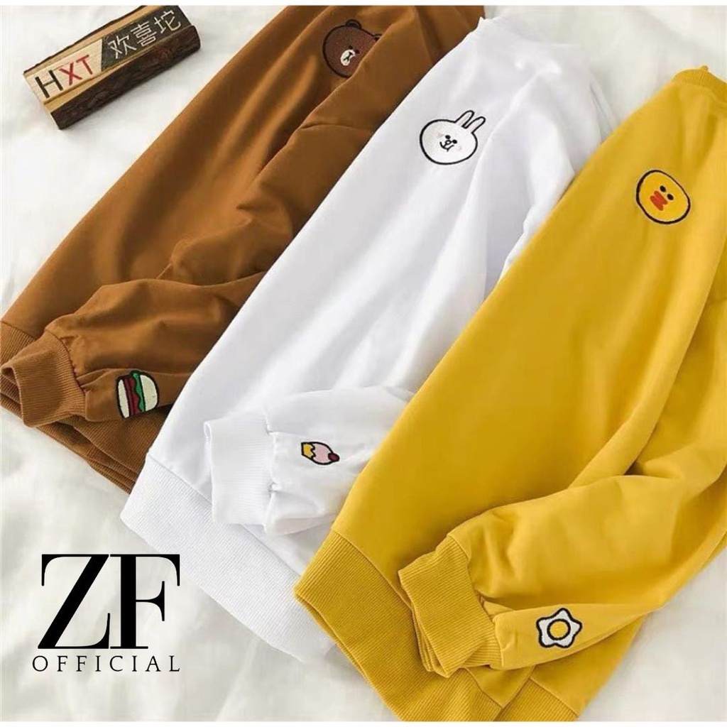 Sweather Wanita Gambar Karakter Kpop Oversize Line Friend