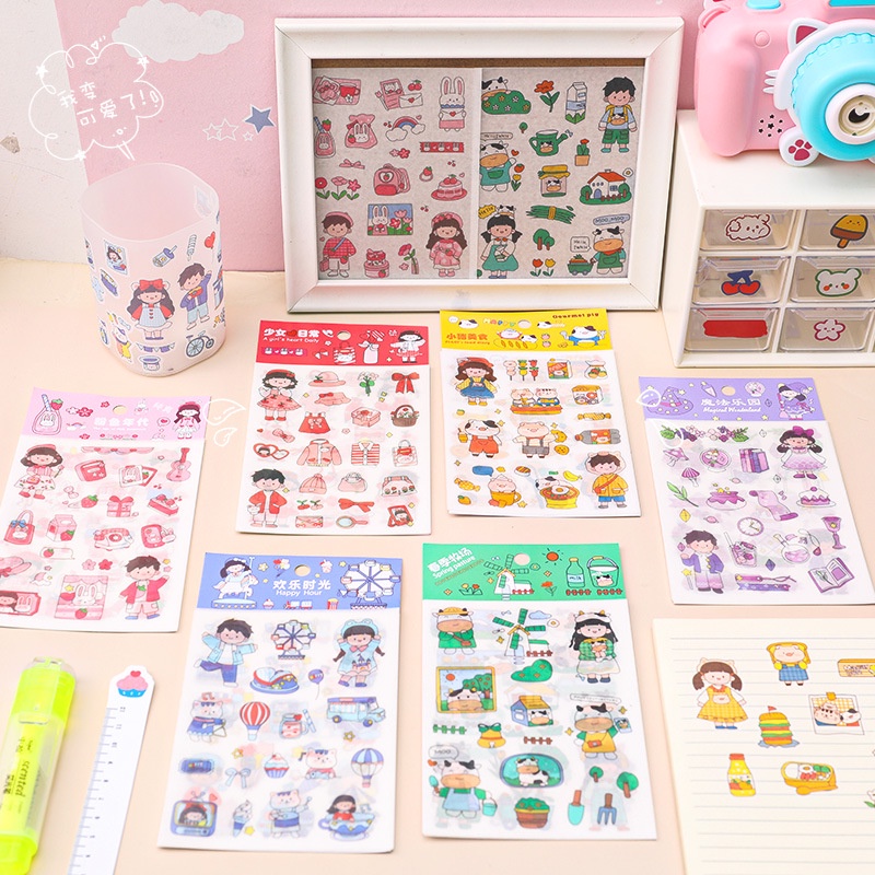 (Pimenova) sticker karakter lucu stiker transparant sticker kartun washi jepang lucu stiker