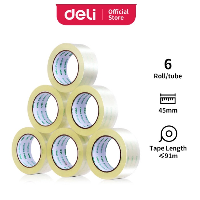 

(BISA COD) Deli Isolasi/Lakban Bening 45 mm x 60/100 yard x 48 Micron 6 pcs 3090X - 60 yard-6 pcs