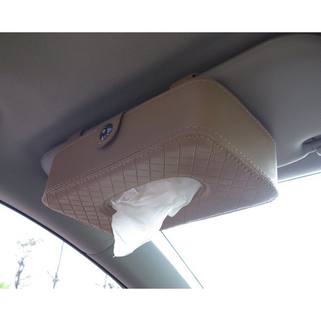 KULIT MOTIF SILANG KOTAK TISSUE Tisu Jepit Sunvisor Slot Pintu atau Kantong Belakang Jok Mobil