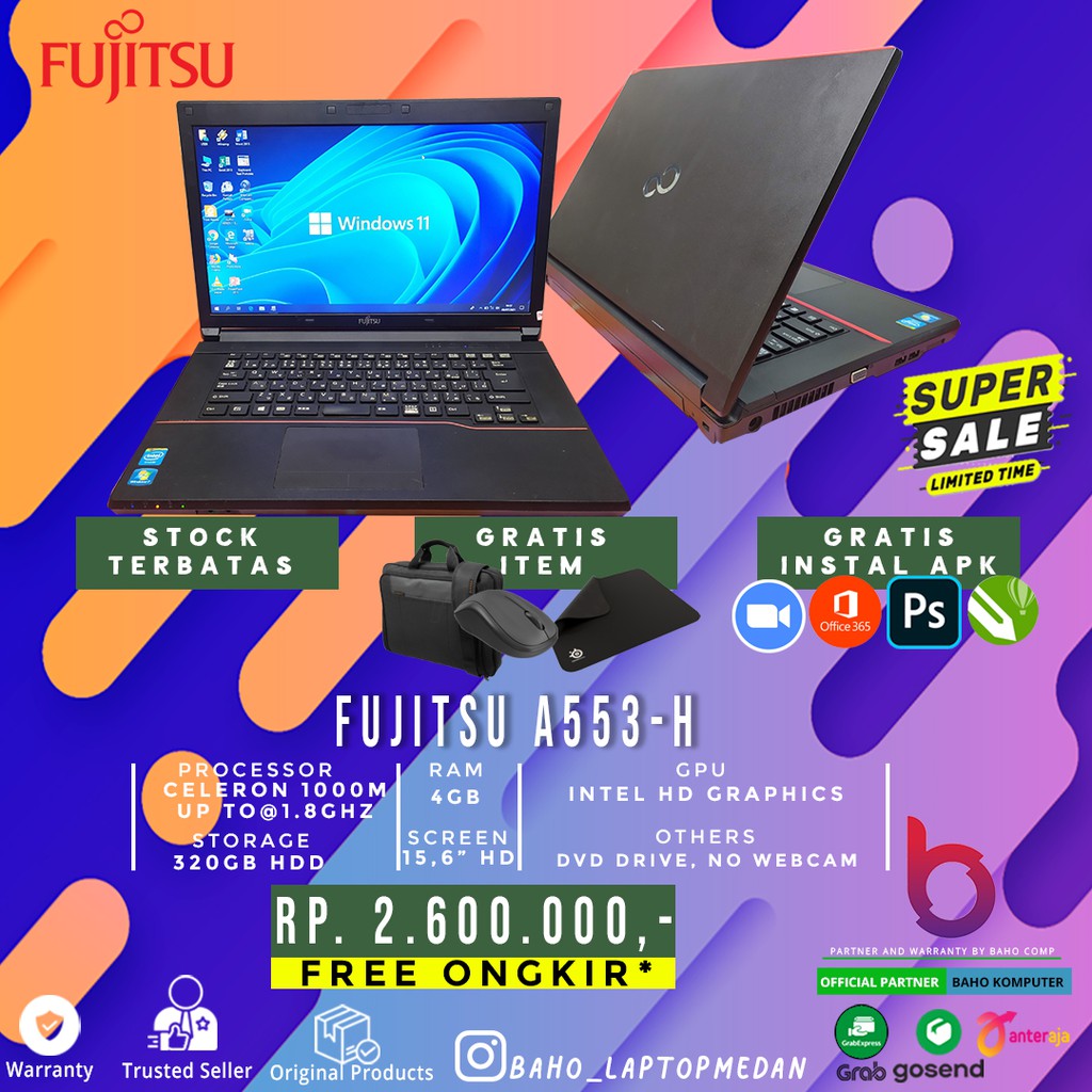 Fujitsu A553-H Intel Celeron 1000M 1.8 GHz RAM 4GB HDD 320GB 15.6 inch