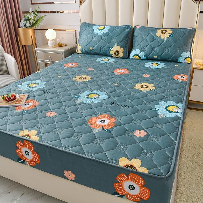 SPREI SULTAN WATERPROOF 180X200CM - KUALITAS NO.1-HIJAU BUNGA TOSCA