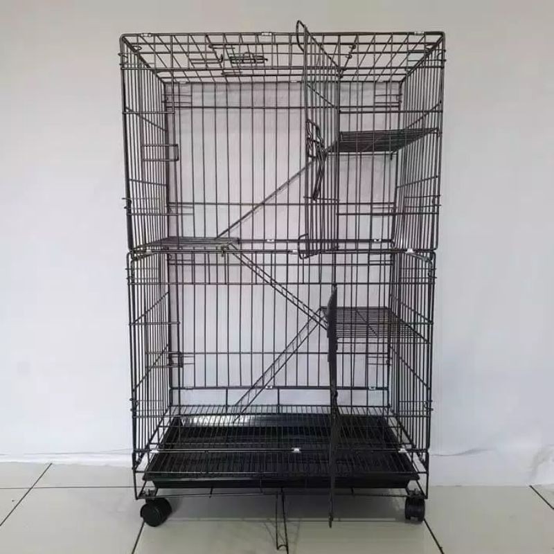 kandang kucing tingkat 3 besi Lipat size L 92 x 62 x 45 Roda kaki-2