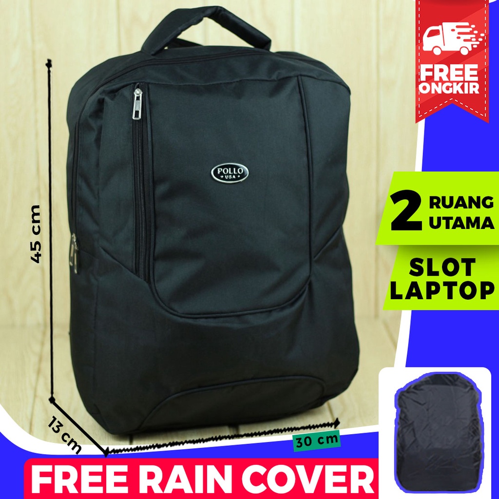 Tas Gendong Pria Laptop USA Polo Hitam Elegan Murah Backpack Punggung Nyaman Ransel Cowok SMP SMA