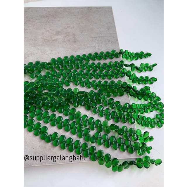 batu tetes air mata 10mm GREEN QUARTZ kuarsa hijau akik LUBANG SAMPING