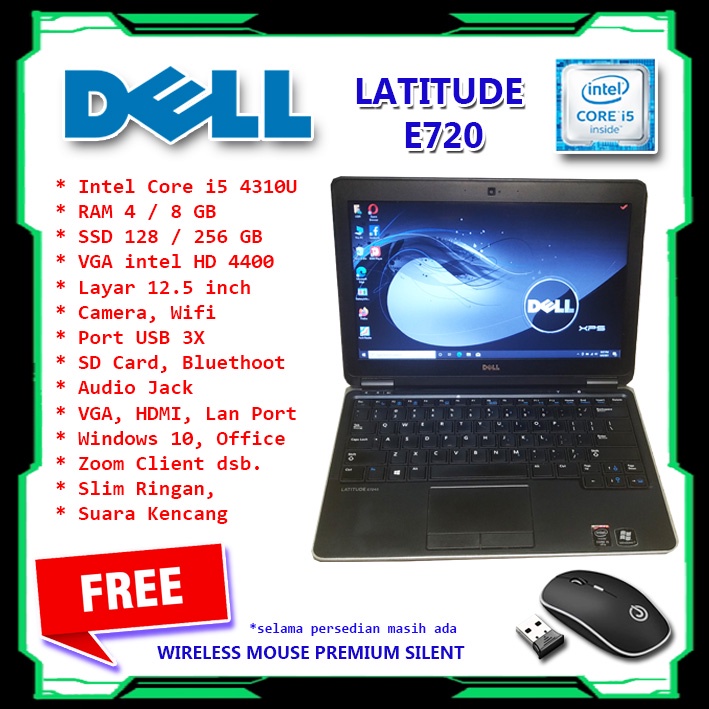 LAPTOP DELL E7240 INTEL CORE I5 RAM 16 GB SSD 512 GB - KENCENG SLIM