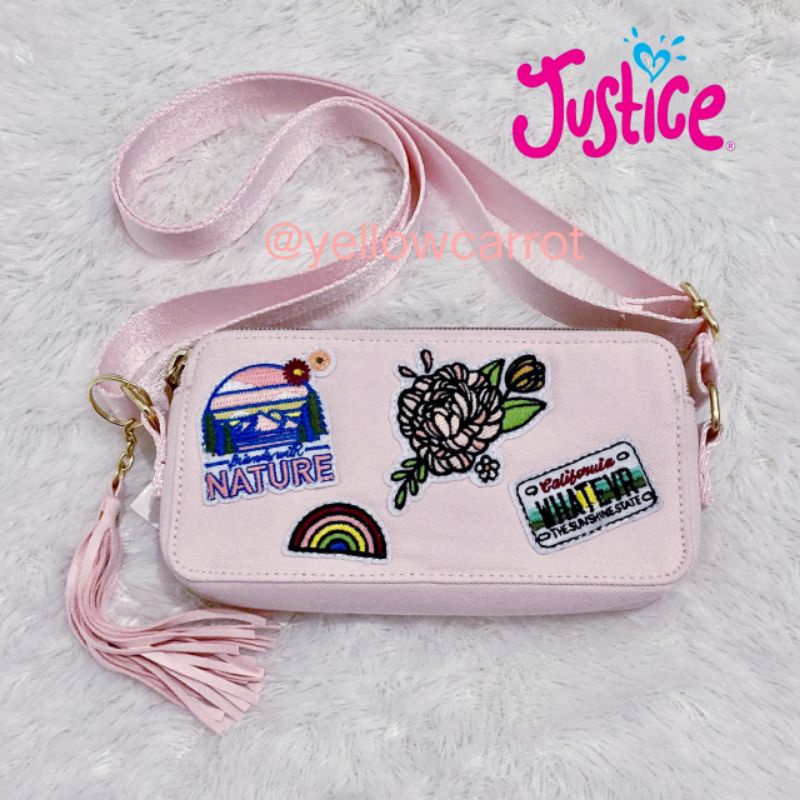 JUSTICE ORIGINAL MINI PATCHES PINK SLING WALLET BAG TAS DOMPET HP SELEMPANG ANAK PEREMPUAN