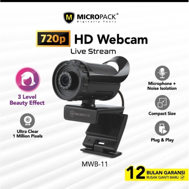 Micropack MWB 11 HD WebCam 720P Built in Mic with Beauty Effect for Computer, Laptop