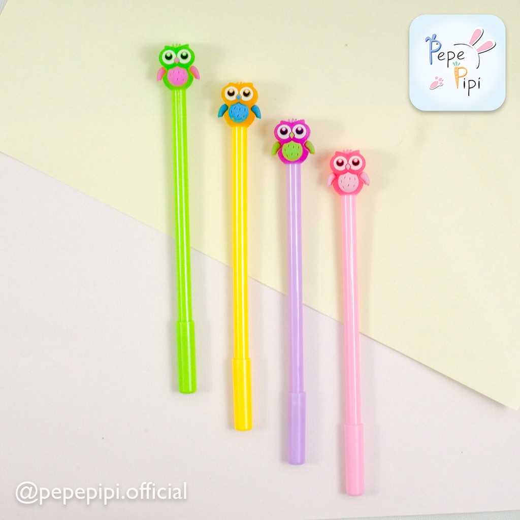 4 &amp; 12 pcs Pena Owl Burung Hantu Bolpen Pen Pulpen Gelpen Karakter Murah Lucu Unik