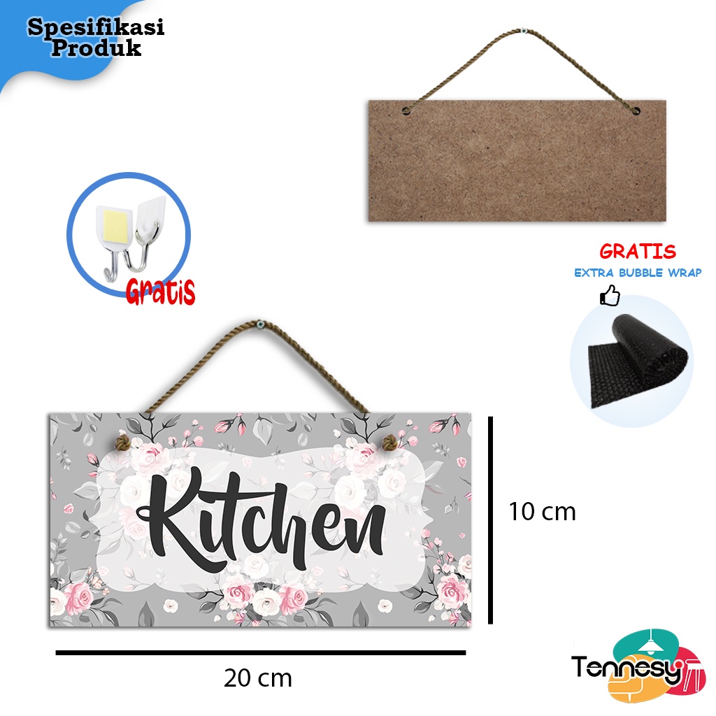 TENNESY PAJANGAN PINTU HIASAN DINDING GANTUNGAN TALI SIGN SHABBY FLOWER 20x10CM DEKORASI DINDING KAMAR TIDUR RUMAH