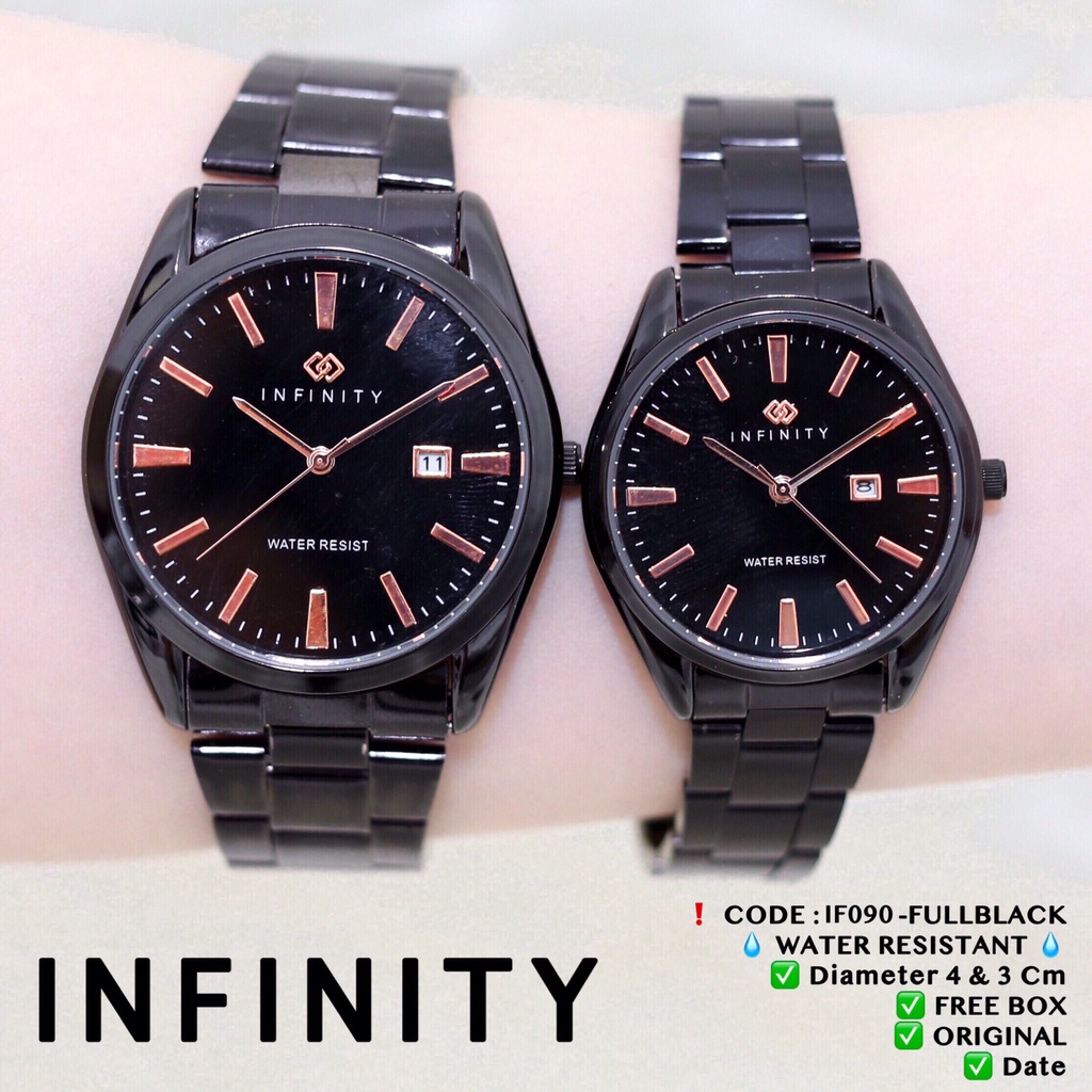 Jam tangan COUPLE INFINITY original rantai wanita pria anti air tanggal aktif stainless IF090