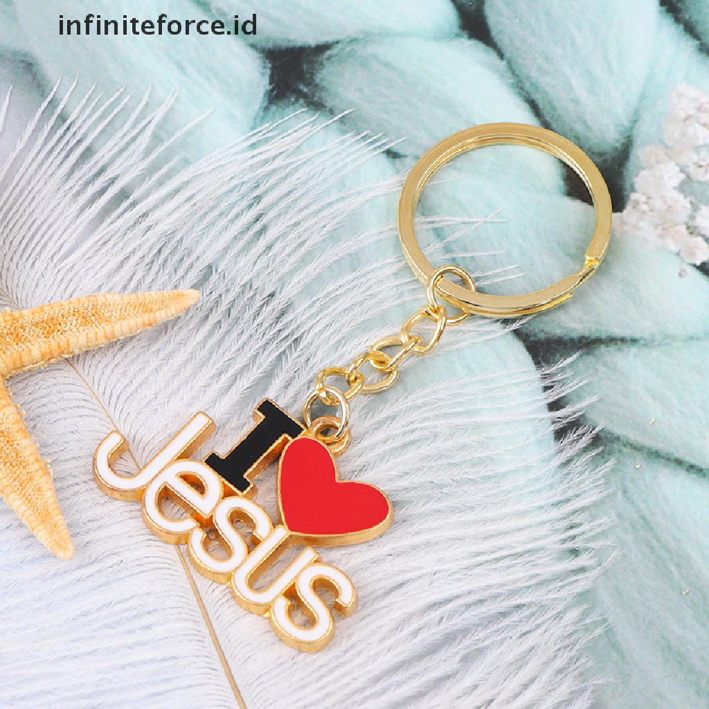 (Infiniteforce.Id) 1pc Gantungan Kunci Mobil Motif Print Tulisan I Love Jesus