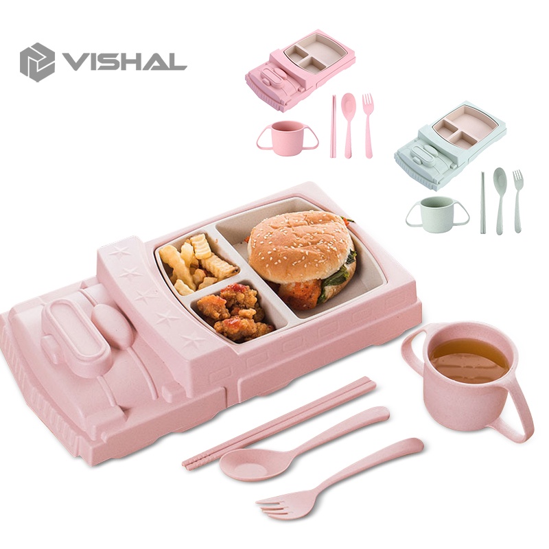 VISHAL 6Pcs Piring Makan Anak Bentuk Mobil Lucu Kereta Piring Karakter / Piring Makan VS-70