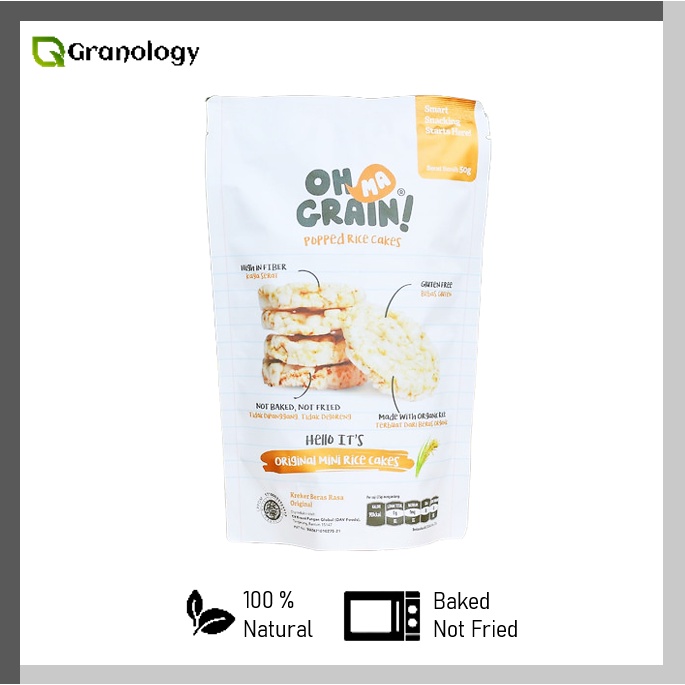 Oh Ma Grain Popped Rice Crackers / Snack Kreker 50 gram - Original