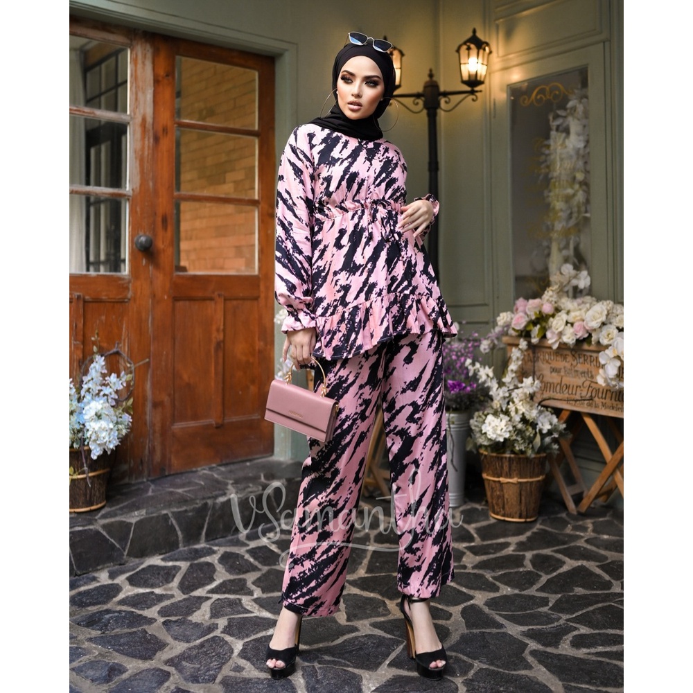 vSamantha - Pajamas Set / Piyama Set Muslim Rayon Rempel Busui Friendly - Tangan Panjang-Mirela Dusty Pink