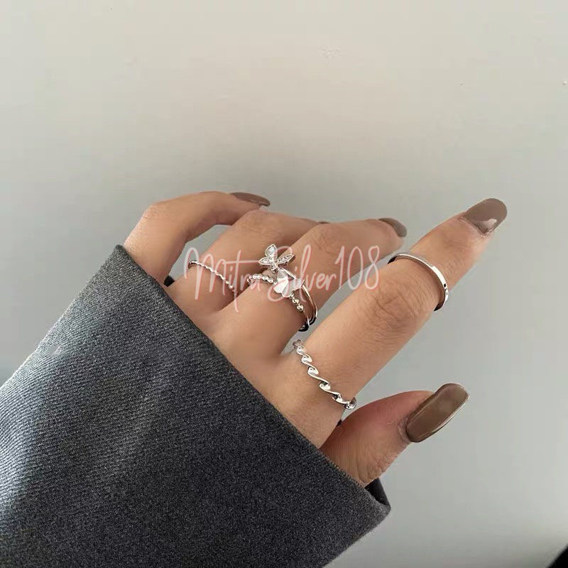 [MS108] CC 08 - 1Set Cincin isi 4PCS Desain Geometri Kupu - Kupu Gaya Korea Impor Murah Fashion Kekinian | Cincin Wanita