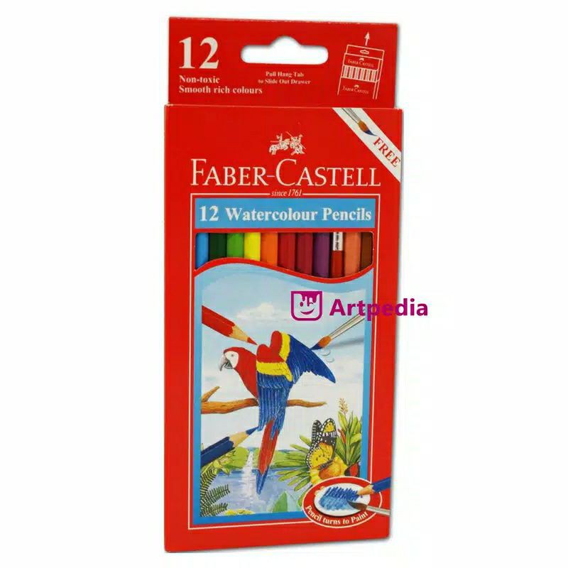 FABERCASTELL 12 Pensil warna Gambar BURUNG watercolour pencils 12w