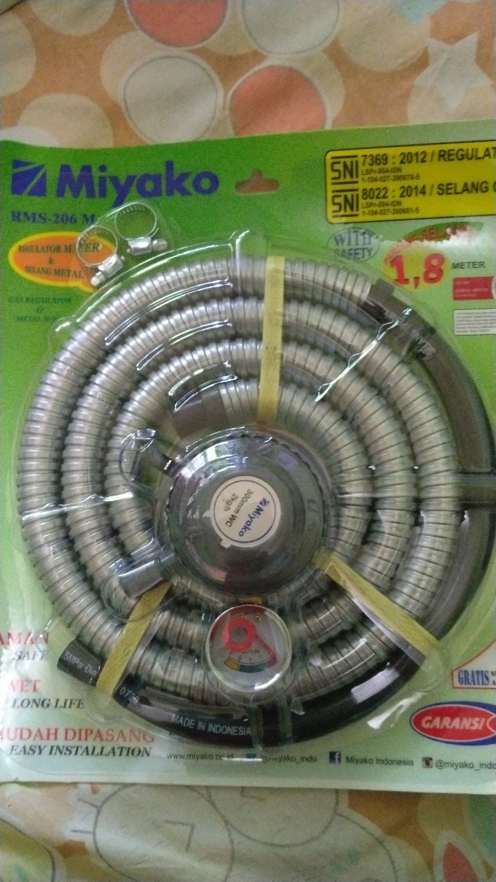 Miyako Regulator Komplit Rms-206m / Kepala Regulator (meteran) + Selang 1.8m / Selang Gas Lengkap