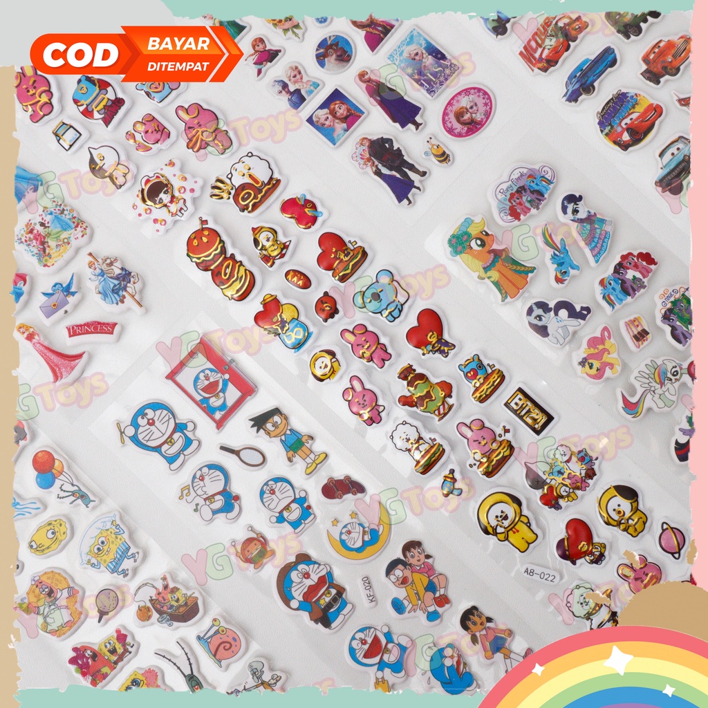 YGtoys Mainan Stiker Karakter Timbul Anak Laki Laki Perempuan Sticker Princess BTS Edukasi