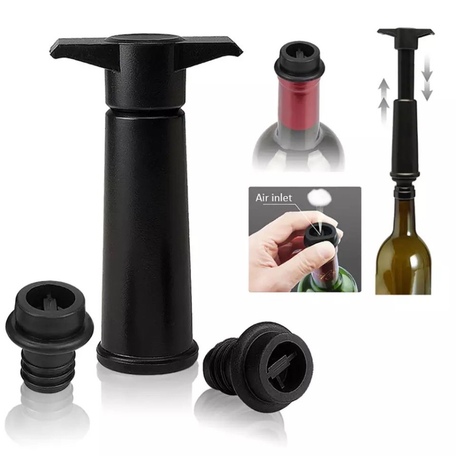 vacuum wine saver / wine stopper / wine pump / pompa wine black silver