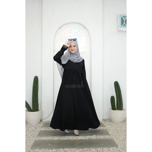 GAMIS DEWASA BASIC JETBLACK SAKINAH DRESS ORI BY ROZWAH ONLY HITAM/Abaya jetblack/COD/Terlaris/lengancincin/lenganrenda