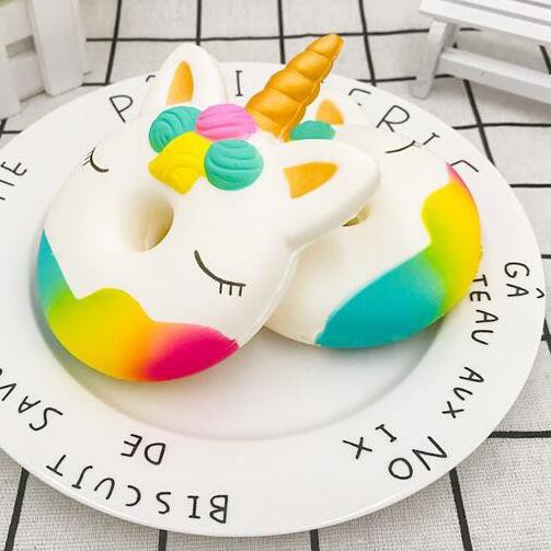 PALING HOT!! KODE-770 1 Pcs Mainan Squishy Desain Donat Unicorn Besar Sedang Kecil Warna Campur untu