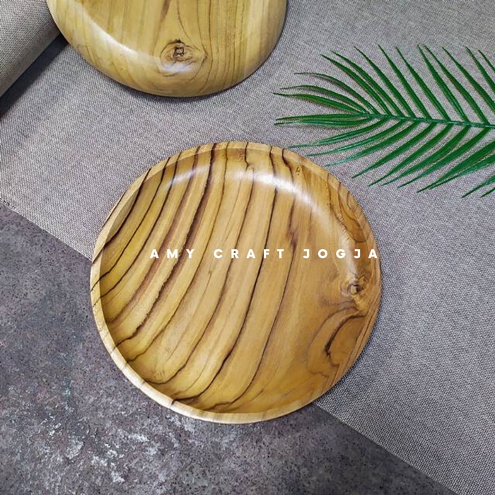 Piring Bulat Kayu Jati 25 cm/Piring Kayu Jati/Wooden Plate/Piring Kayu Jati/Piring Saji Kayu
