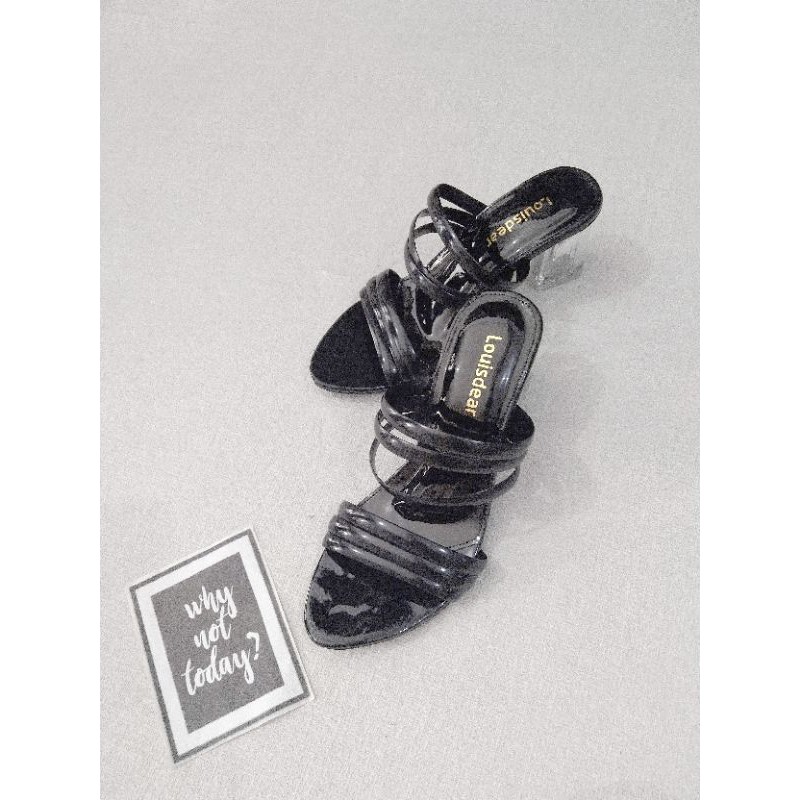 sendal kaca pesta wanita terbaru kekinian heel 7 cm bahan glossy  LOUISDEAR ZR H2