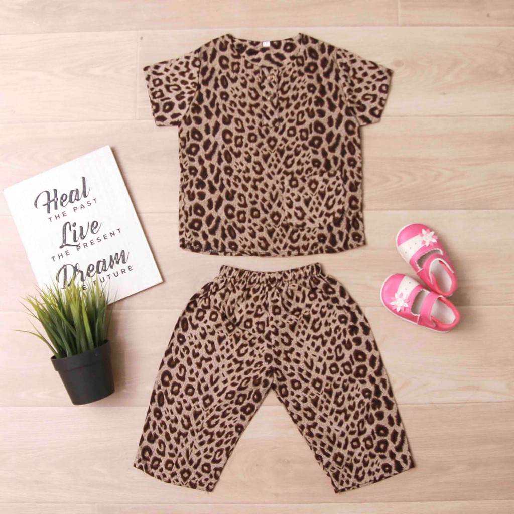 Jikialiang - SETELAN RAYON ANAK UNISEX USIA 1-6 TAHUN LEOPARD PENDEK DAN LEOPARD PANJANG