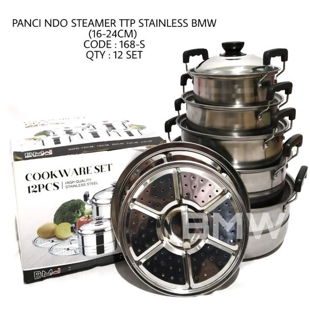 (KHUSUS LIVE) Panci Stainless Kukusan Isi 5 / Panci Kingko America High Pots Set 5 pcs + Steamer