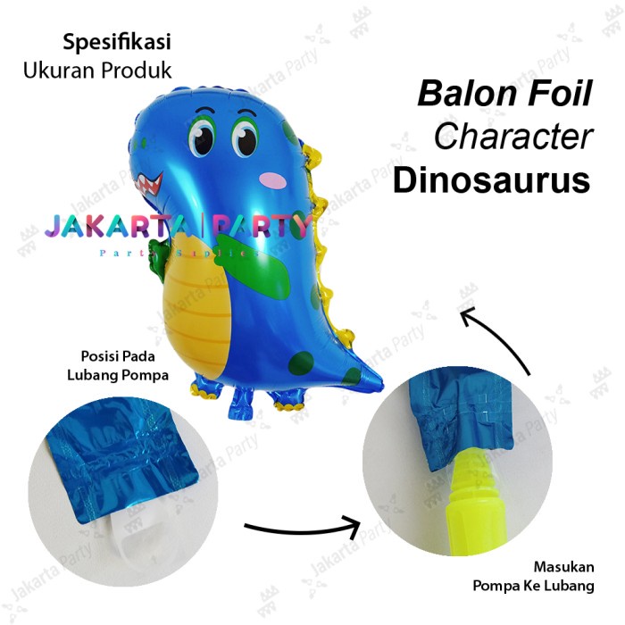 Balon Karakter Dino Cute Biru / Balon Dino Lucu / Balon Dino Kartun