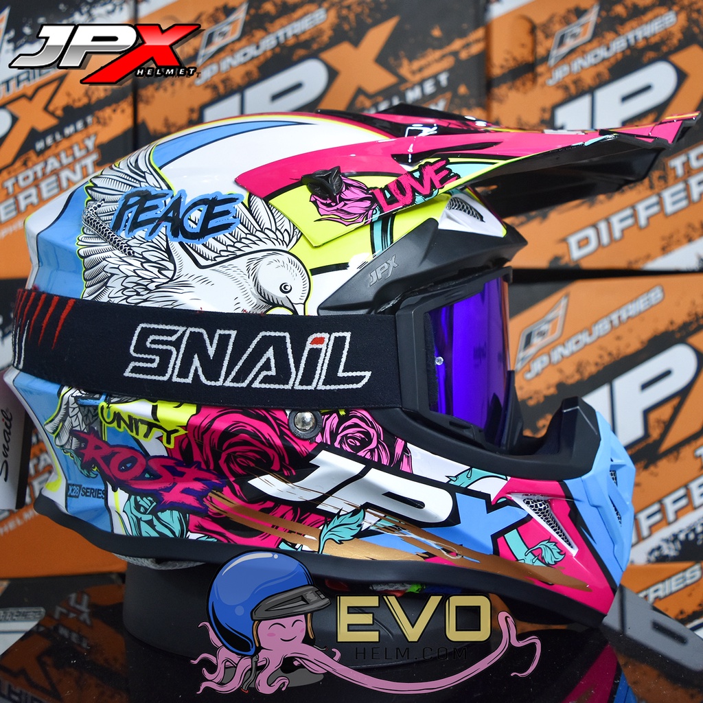 HELM JPX CROSS_FOX1 SERI X28 - PEARL WHITE + GOOGLE SNAIL (ONGKIR 2 KG) HELM JPX X28 MERPATI ROSE HELM CROSS UNGU PINK MAGENTA ORIGINAL HELM CROSS TRAIL JPX SUPERCROSS ADVENTURE HELEM JPK CROSS JPX HELM JPX TERBARU