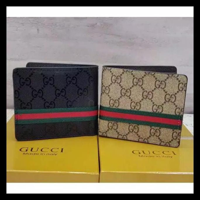{BISA COD} Dompet GUCCI Pendek Kulit Pria cowok Import list Hijau KOMPLIT Kode 317