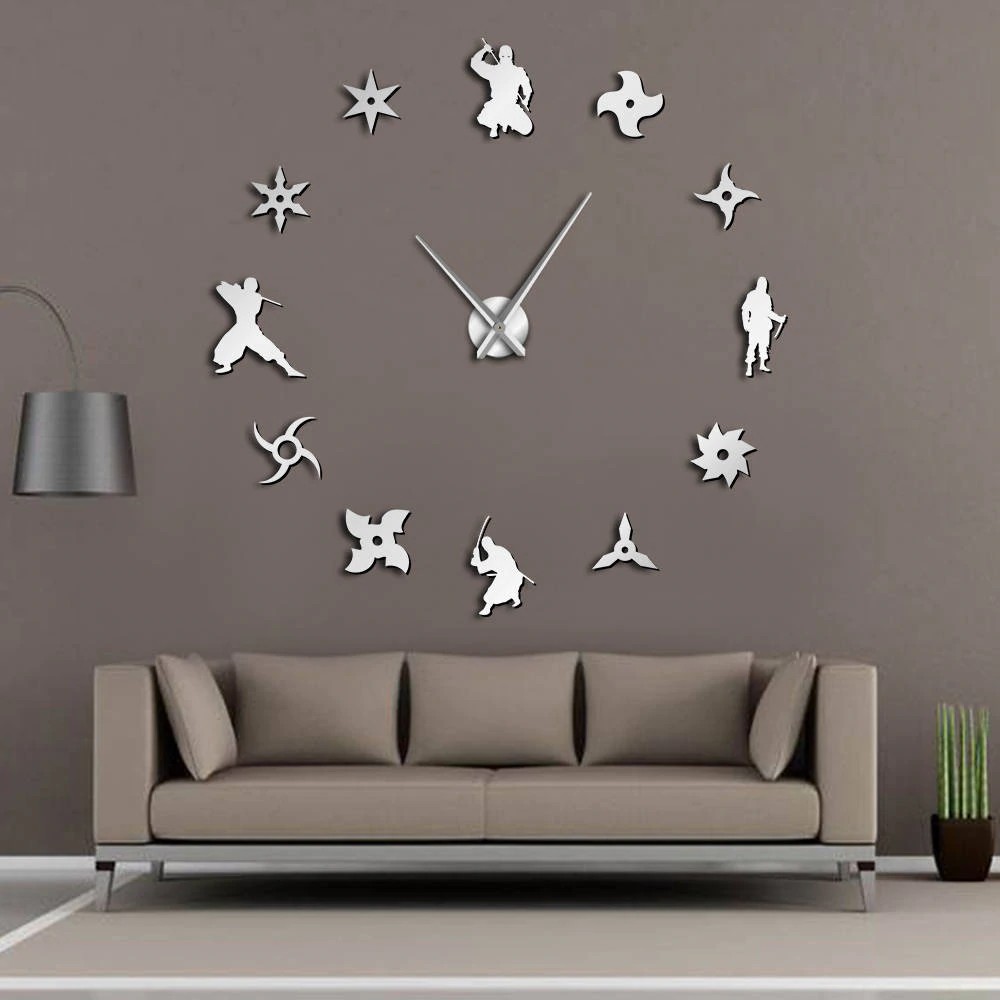 Shinobi Japon Ninja Diy Giant Wall Clock Japanese Fighters Warriors With Throwing Stars Shopee Indonesia