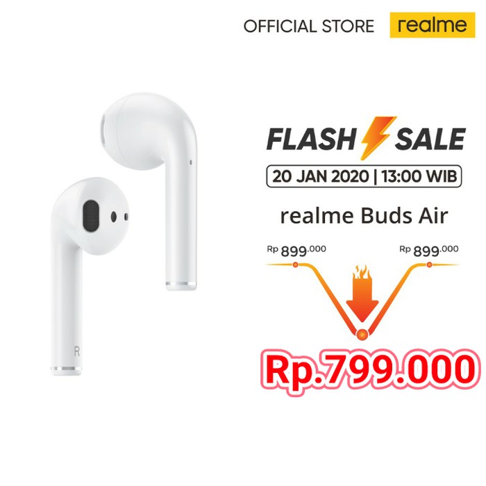 REALME BUDS AIR ORIGINAL WIRELESS BLUETOOTH EARPHONE HEADPHONE HEADSET - Putih