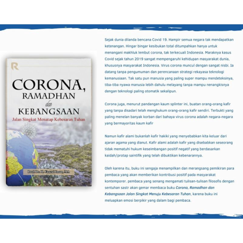 

BUKU CORONA, RAMADHAN DAN KEBANGSAAN PENULIS PROF. Dr. H. FAUZUL IMAN, MA