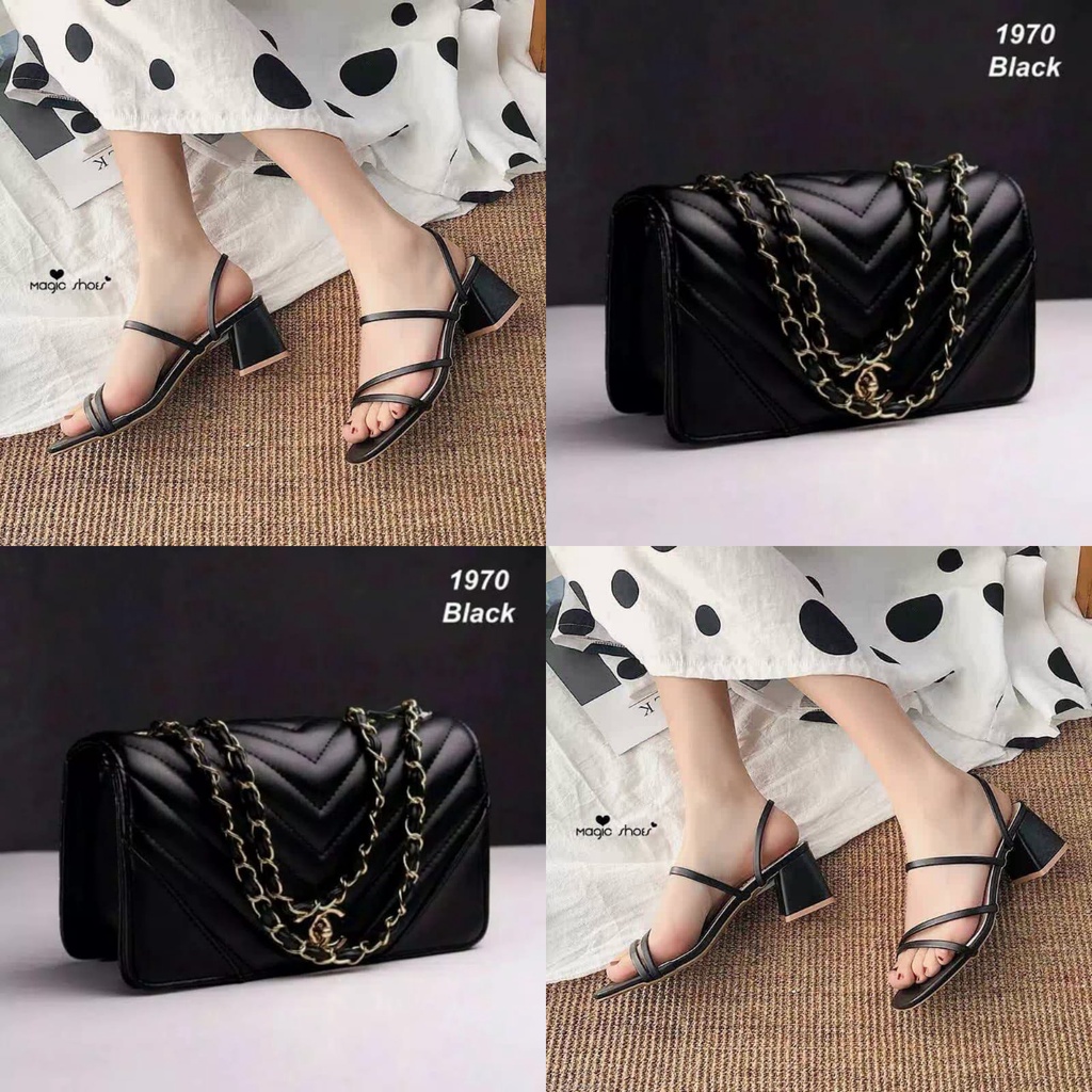 PAKET TAS SELEMPANG WANITA DAN SANDAL HAK HEELS MODEL GLADIATOR