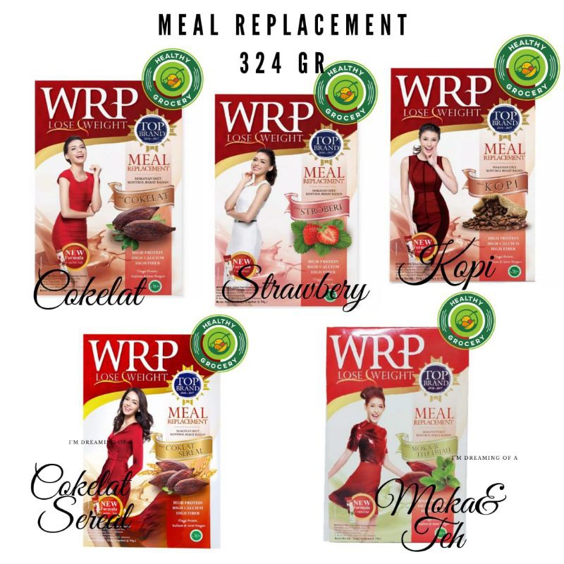WRP LOSE WEIGHT Meal Replacement 324gr 6 Sachet Cokelat Kopi Stroberi Cokelat Sereal Moka Teh Hijau