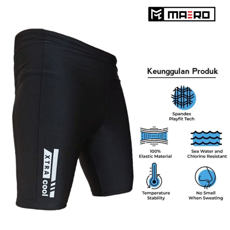 CELANA RENANG PRIA DEWASA UNISEX  XTRA COOL SHORT HITAM POLOS SIZE NORMAL DAN JUMBO