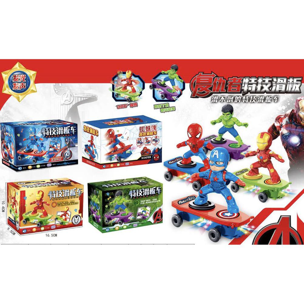 MAINAN ANAK  Skuter Skateboard AVENGERS Elektrik musik led toys Gambar Kartun IRONMAN SPIDERMAN