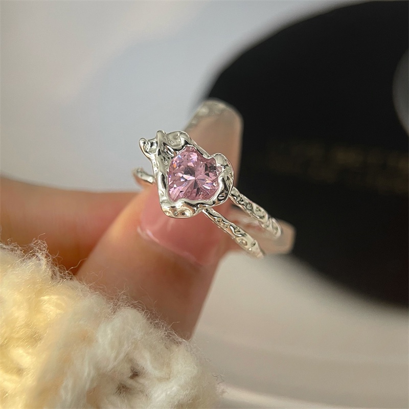 AY(CN) Cincin Zircon Warna Pink Bahan Silver Untuk Wanita