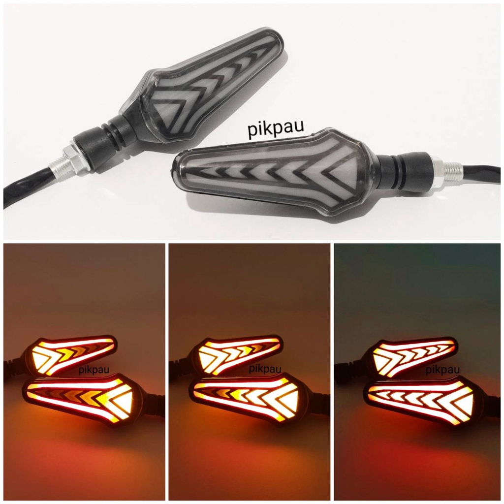 COD NEW Lampu Sein Running 2 Warna Sen Running 2 Mode Senja Model Panah Universal Waterproof