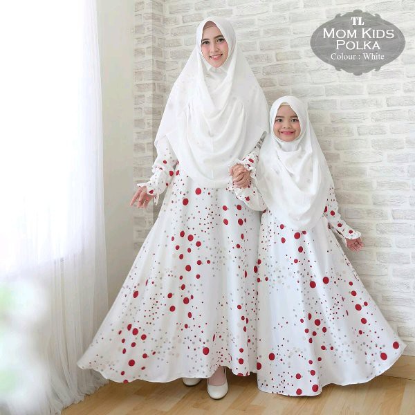Cp mom kids polkadot couple gamis maxmara ibu anak lux putih abu pink
