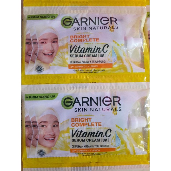 Jual Garnier Bright Complete Vitamin C Serum Cream Uv 1 Renceng 12 Sachet Shopee Indonesia