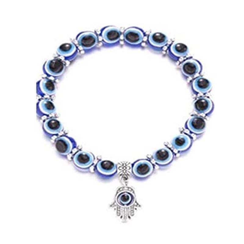 Gelang Tangan Manik-Manik Resin Elastis Desain Evil Eye Fatima Turki Untuk Pria / Wanita