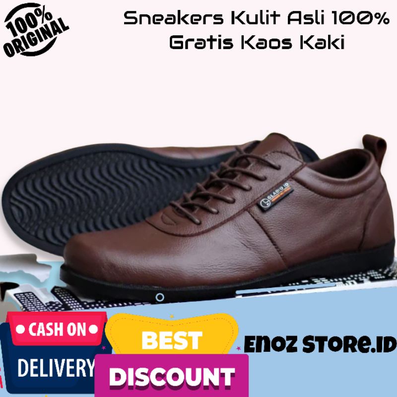 ENOZ X GURITTO - Sepatu Sneakers Casual Pria Kulit Sapi Asli Kasual Low Sneaker Untuk Kerja Kantor Formal Sekolah Kuliah Murah Gaya Original Handmade Distro Quality Series