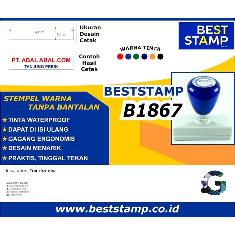 

Stempel Flash uk. 62 x 14mm BISA CUSTOM DESIGN BISA LEBIH DARI 1 WARNA TINTA WATERPROOF